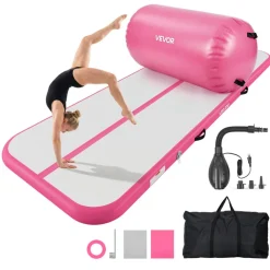 VEVOR Inflatable Gymnastics Air Mat 20 ft Training Mats w/ Electric Pump, 8 inches Thick Sturdy Tumble Track, Tumbling Mat for Home Use/Gym/Outdoor/Yoga/Cheerleading/Beach/Park/Water, Mint Green
