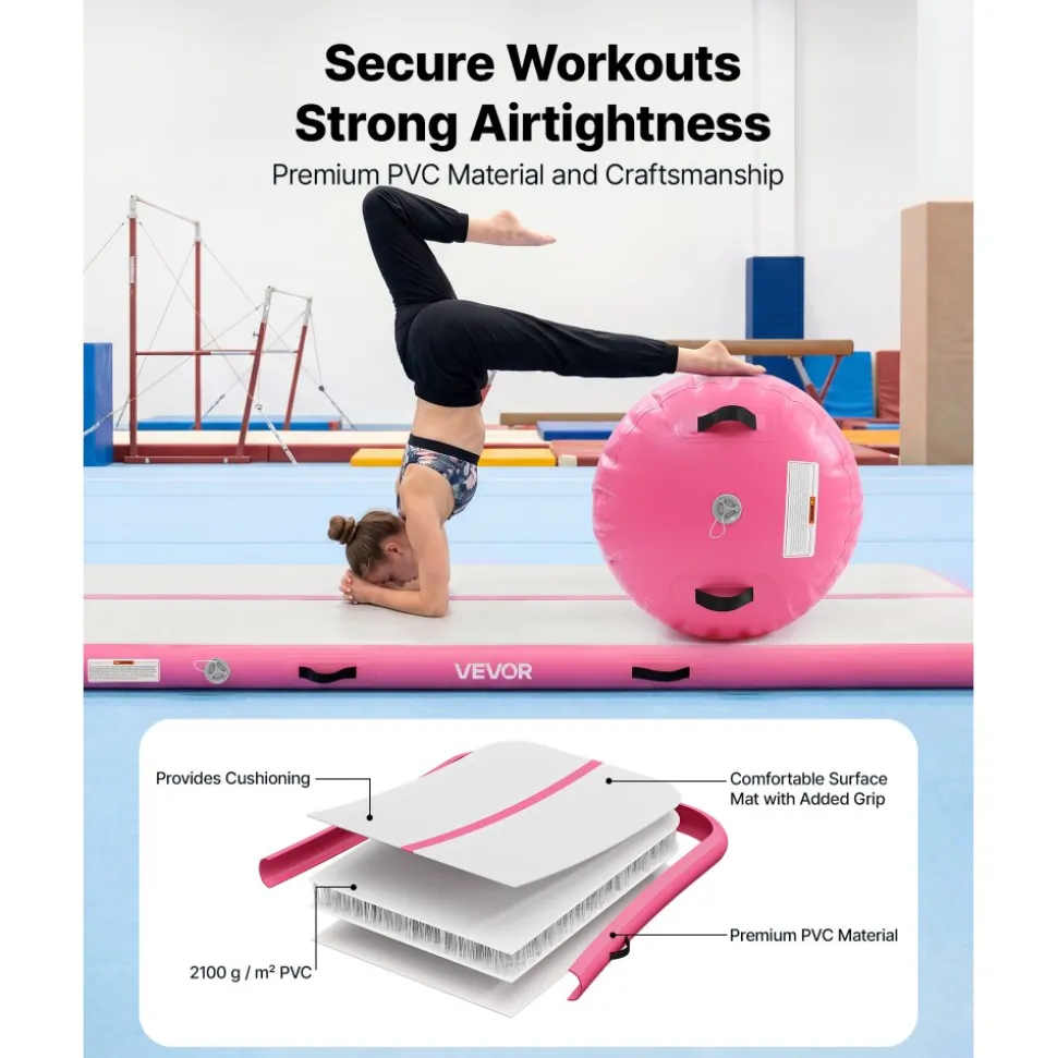 VEVOR Inflatable Gymnastics Air Mat 20 ft Training Mats w/ Electric Pump, 8 inches Thick Sturdy Tumble Track, Tumbling Mat for Home Use/Gym/Outdoor/Yoga/Cheerleading/Beach/Park/Water, Mint Green