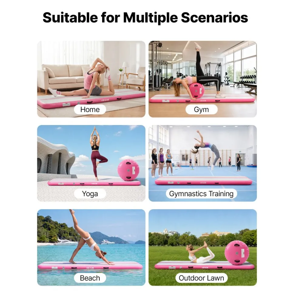 VEVOR Inflatable Gymnastics Air Mat 20 ft Training Mats w/ Electric Pump, 8 inches Thick Sturdy Tumble Track, Tumbling Mat for Home Use/Gym/Outdoor/Yoga/Cheerleading/Beach/Park/Water, Mint Green