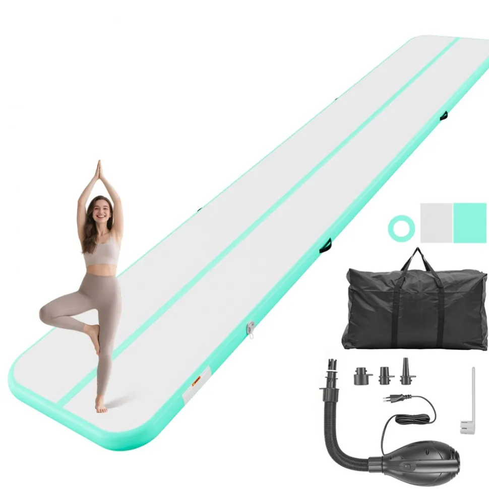 VEVOR Inflatable Gymnastics Air Mat 16.4 ft Training Mats w/ Electric Pump, 4 inches Thick Sturdy Tumble Track, Tumbling Mat for Home Use/Gym/Outdoor/Yoga/Cheerleading/Beach/Park/Water, Mint Green