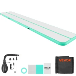 VEVOR Inflatable Gymnastics Air Mat 16.4 ft Training Mats w/ Electric Pump, 4 inches Thick Sturdy Tumble Track, Tumbling Mat for Home Use/Gym/Outdoor/Yoga/Cheerleading/Beach/Park/Water, Mint Green