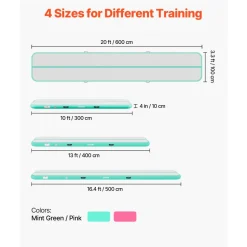 VEVOR Inflatable Gymnastics Air Mat 16.4 ft Training Mats w/ Electric Pump, 4 inches Thick Sturdy Tumble Track, Tumbling Mat for Home Use/Gym/Outdoor/Yoga/Cheerleading/Beach/Park/Water, Mint Green
