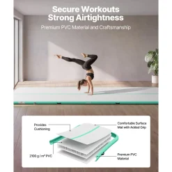 VEVOR Inflatable Gymnastics Air Mat 16.4 ft Training Mats w/ Electric Pump, 4 inches Thick Sturdy Tumble Track, Tumbling Mat for Home Use/Gym/Outdoor/Yoga/Cheerleading/Beach/Park/Water, Mint Green