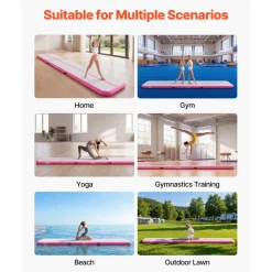 VEVOR Inflatable Gymnastics Air Mat 16.4 ft Training Mats w/ Electric Pump, 4 inches Thick Sturdy Tumble Track, Tumbling Mat for Home Use/Gym/Outdoor/Yoga/Cheerleading/Beach/Park/Water, Pink