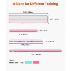 VEVOR Inflatable Gymnastics Air Mat 16.4 ft Training Mats w/ Electric Pump, 4 inches Thick Sturdy Tumble Track, Tumbling Mat for Home Use/Gym/Outdoor/Yoga/Cheerleading/Beach/Park/Water, Pink