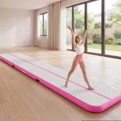 VEVOR Inflatable Gymnastics Air Mat 16.4 ft Training Mats w/ Electric Pump, 4 inches Thick Sturdy Tumble Track, Tumbling Mat for Home Use/Gym/Outdoor/Yoga/Cheerleading/Beach/Park/Water, Pink