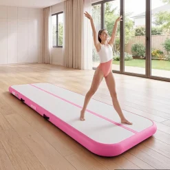 VEVOR Inflatable Gymnastics Air Mat 10 ft Training Mats w/ Electric Pump, 4 inches Thick Sturdy Tumble Track, Tumbling Mat for Home Use/Gym/Outdoor/Yoga/Cheerleading/Beach/Park/Water, Pink