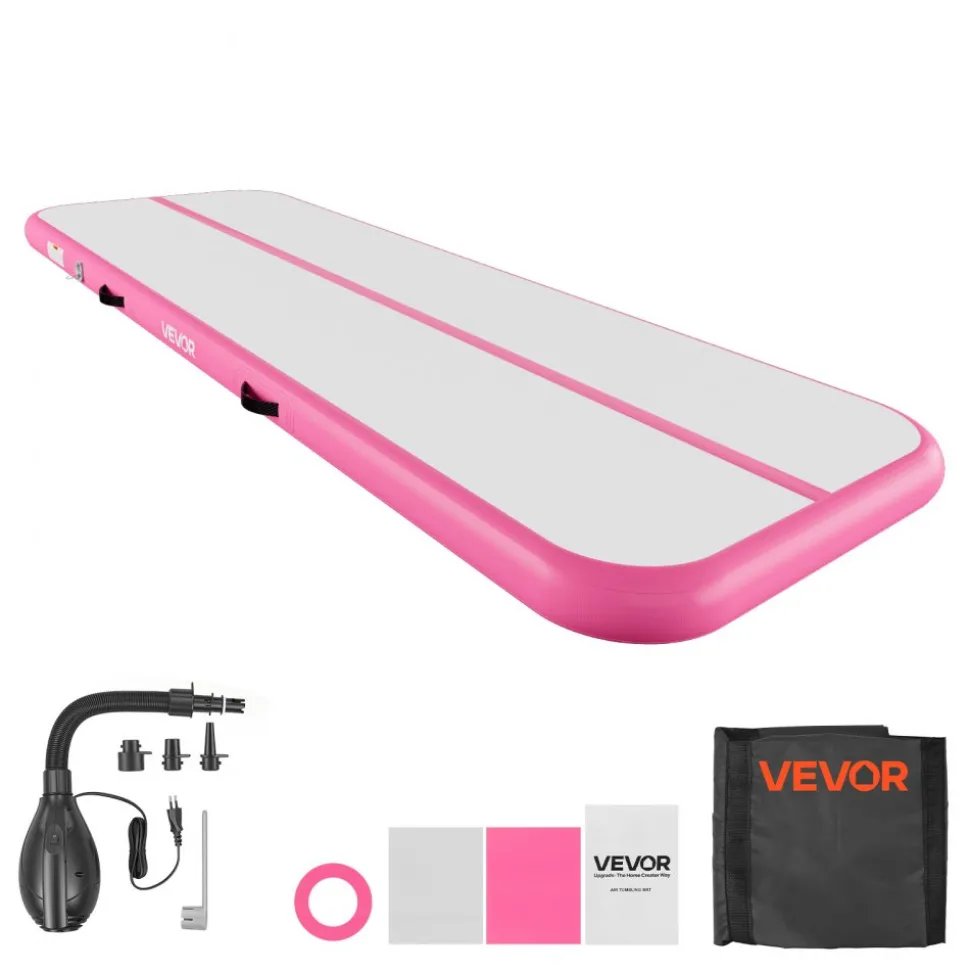 VEVOR Inflatable Gymnastics Air Mat 10 ft Training Mats w/ Electric Pump, 4 inches Thick Sturdy Tumble Track, Tumbling Mat for Home Use/Gym/Outdoor/Yoga/Cheerleading/Beach/Park/Water, Pink