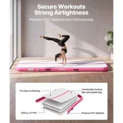 VEVOR Inflatable Gymnastics Air Mat 10 ft Training Mats w/ Electric Pump, 4 inches Thick Sturdy Tumble Track, Tumbling Mat for Home Use/Gym/Outdoor/Yoga/Cheerleading/Beach/Park/Water, Pink
