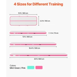 VEVOR Inflatable Gymnastics Air Mat 10 ft Training Mats w/ Electric Pump, 4 inches Thick Sturdy Tumble Track, Tumbling Mat for Home Use/Gym/Outdoor/Yoga/Cheerleading/Beach/Park/Water, Pink