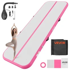 VEVOR Inflatable Gymnastics Air Mat 10 ft Training Mats w/ Electric Pump, 4 inches Thick Sturdy Tumble Track, Tumbling Mat for Home Use/Gym/Outdoor/Yoga/Cheerleading/Beach/Park/Water, Pink