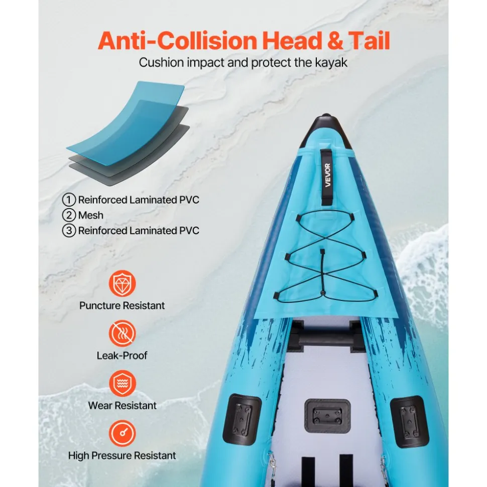 VEVOR Inflatable Kayak, 2-Person Inflatable Recreational Kayak 700LBS Capacity, Leak & Puncture-Resistant with Padded Seat, PVC Drop-Stitch Floor, 2 Paddles, Hand Pump & Carry Bag for Fishing Camping