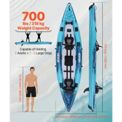 VEVOR Inflatable Kayak, 2-Person Inflatable Recreational Kayak 700LBS Capacity, Leak & Puncture-Resistant with Padded Seat, PVC Drop-Stitch Floor, 2 Paddles, Hand Pump & Carry Bag for Fishing Camping