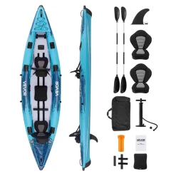 VEVOR Inflatable Kayak, 2-Person Inflatable Recreational Kayak 700LBS Capacity, Leak & Puncture-Resistant with Padded Seat, PVC Drop-Stitch Floor, 2 Paddles, Hand Pump & Carry Bag for Fishing Camping