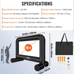 VEVOR Inflatable Movie Screen 20FT Inflatable Projector Screen for outside with 350W Air Blower Inflatable Screen Oxford Fabric Material Blow Up Screen for Outdoor Movie Supports Front/Rear Projection