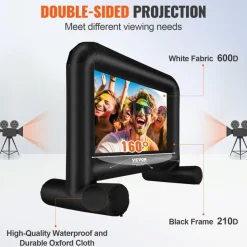 VEVOR Inflatable Movie Screen, 14 FT Inflatable Projector Screen for Outside with Blower and Carrying Bag, Front/Rear Projection, Oxford Fabric Blow Up Screen for Outdoor Parties Backyard Movie Night