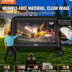 VEVOR Inflatable Movie Screen, 14 FT Inflatable Projector Screen for Outside with Blower and Carrying Bag, Front/Rear Projection, Oxford Fabric Blow Up Screen for Outdoor Parties Backyard Movie Night
