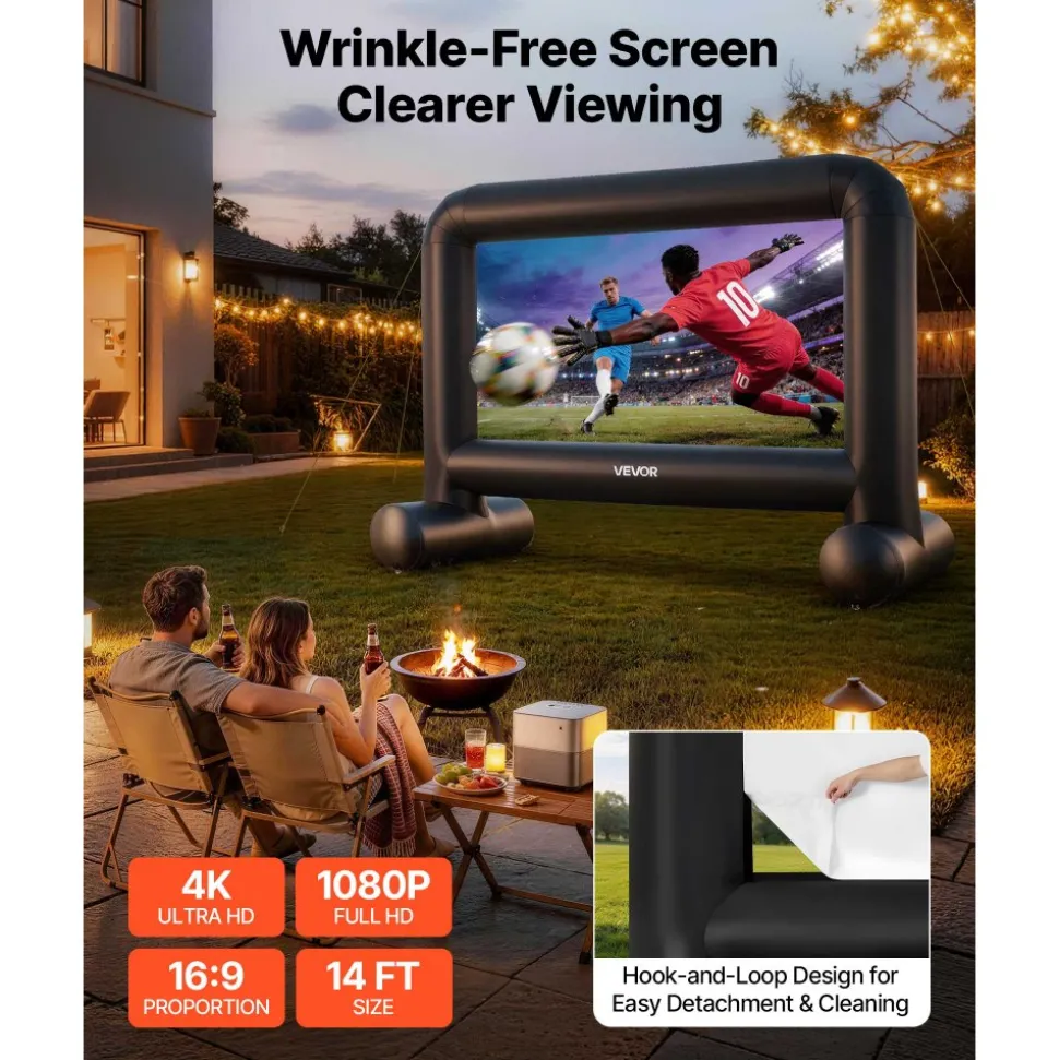 VEVOR Inflatable Movie Screen, 14 ft Outdoor Inflatable Projection Screen with Portable Storage Bag, Front/Rear Projection, Easy Set Up, Blow Up Screen for Outdoor Backyard Movie Night, Theme Parties