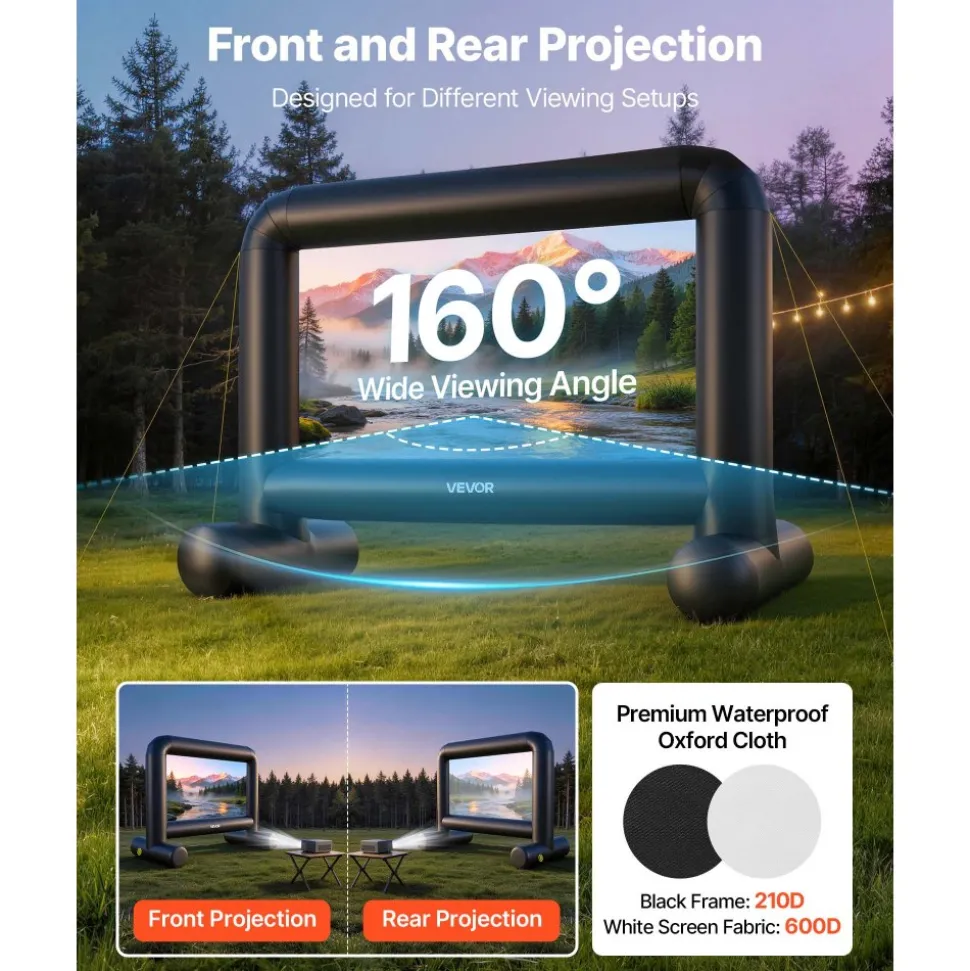 VEVOR Inflatable Movie Screen, 14 ft Outdoor Inflatable Projection Screen with Portable Storage Bag, Front/Rear Projection, Easy Set Up, Blow Up Screen for Outdoor Backyard Movie Night, Theme Parties