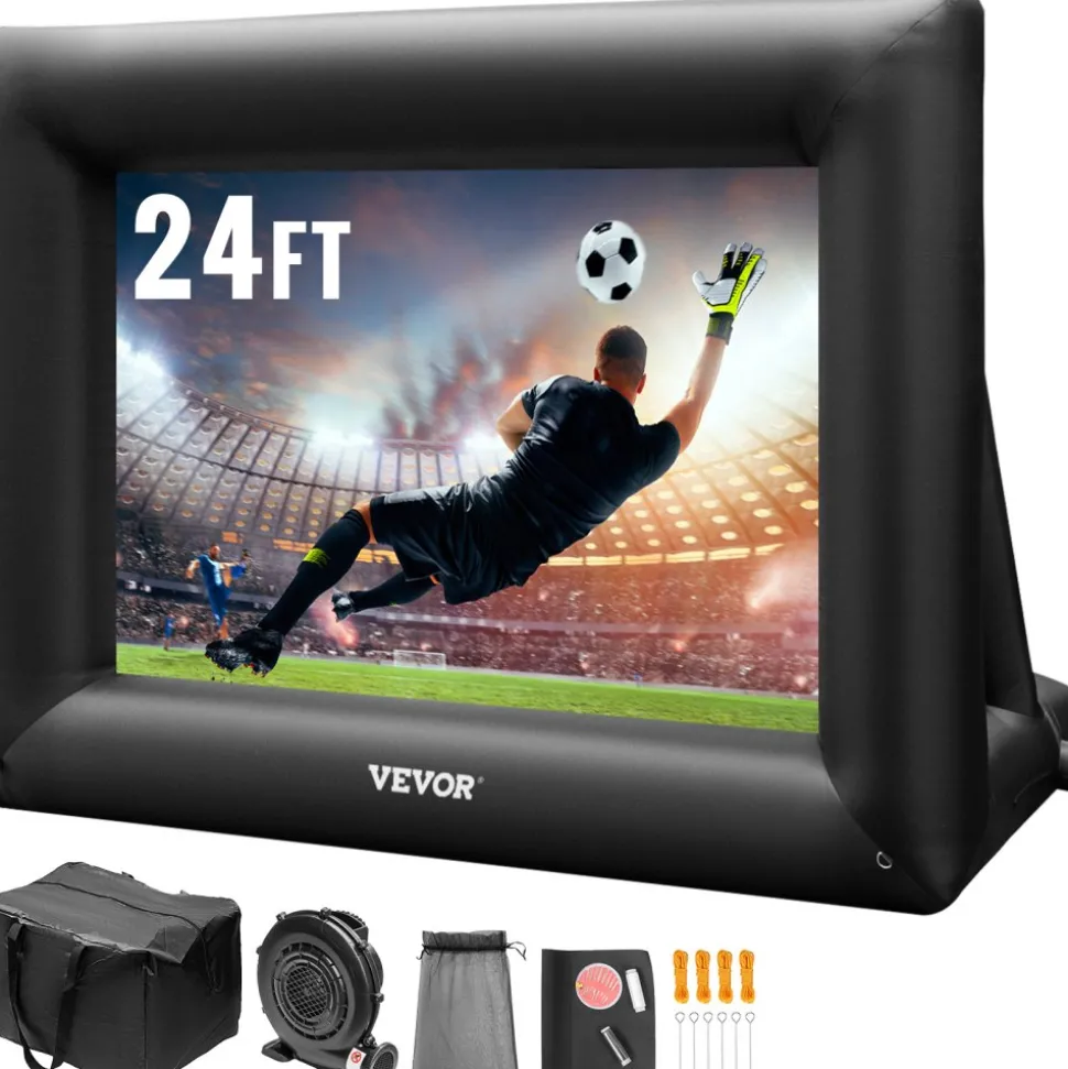 VEVOR Inflatable Movie Screen 24FT Inflatable Projector Screen for outside with 360W Air Blower Inflatable Screen Oxford Fabric Material Blow Up Screen for Outdoor Movie Supports Front/Rear Projection