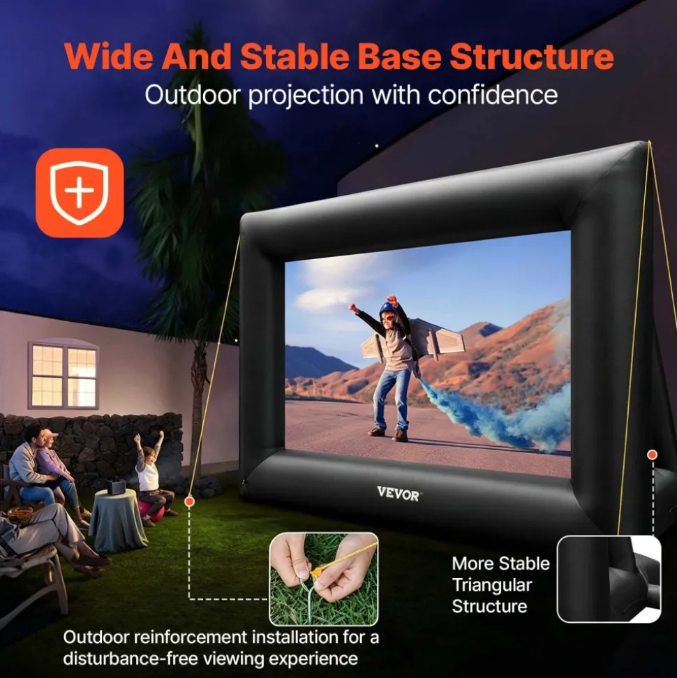 VEVOR Inflatable Movie Screen 24FT Inflatable Projector Screen for outside with 360W Air Blower Inflatable Screen Oxford Fabric Material Blow Up Screen for Outdoor Movie Supports Front/Rear Projection