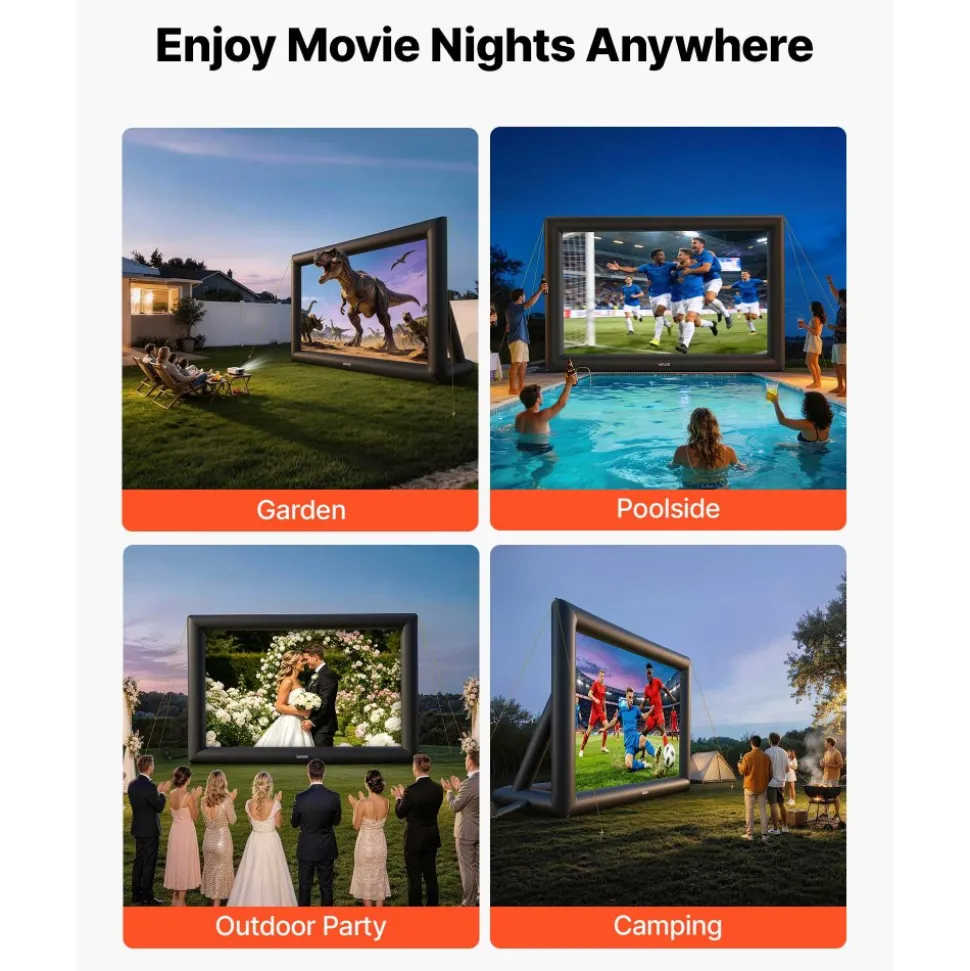 VEVOR Inflatable Movie Screen, 24 ft Outdoor Inflatable Projection Screen with Portable Storage Bag, Front/Rear Projection, Easy Set Up, Blow Up Screen for Outdoor Backyard Movie Night, Theme Parties