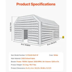 VEVOR Inflatable Nightclub, 26.2 x 19.7 x 13.1 Ft, Blow up Party Tent with 1100W Blower, Large Inflatable Night Club Tent for Adults, Easy Setup Inflatable House Air Cube for Wedding Birthday White