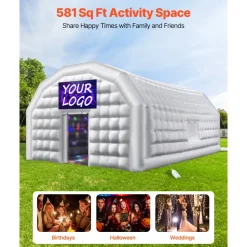 VEVOR Inflatable Nightclub, 29.5 x 19.7 x 13.1 ft Inflatable Party Tent with 1100W Blower & Sandbag, Blow up Night Club with 2 Windows, Air Cube House for Event Birthday Wedding Party, White