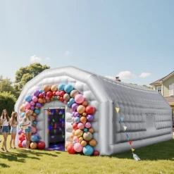 VEVOR Inflatable Nightclub, 29.5 x 19.7 x 13.1 ft Inflatable Party Tent with 1100W Blower & Sandbag, Blow up Night Club with 2 Windows, Air Cube House for Event Birthday Wedding Party, White