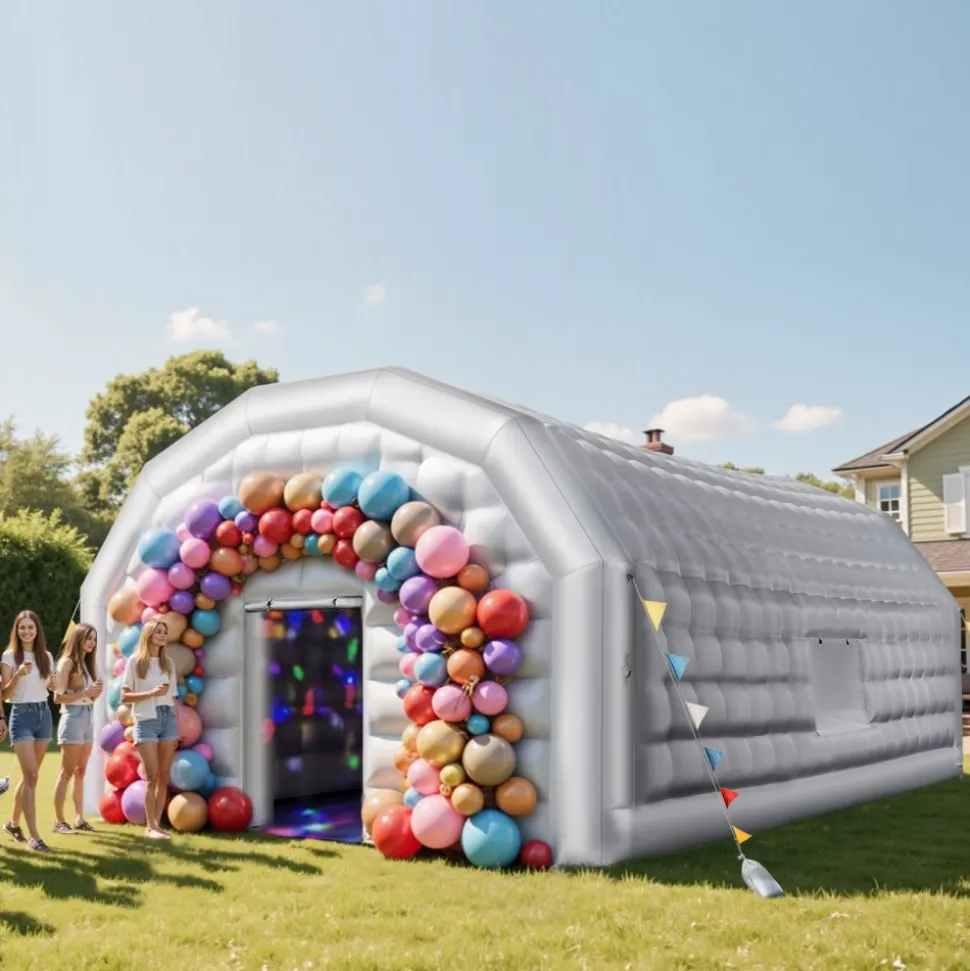 VEVOR Inflatable Nightclub, 26.2 x 19.7 x 13.1 ft Inflatable Party Tent with 1100W Blower & Sandbag, Blow up Night Club with 2 Windows, Air Cube House for Event Birthday Wedding Party, White