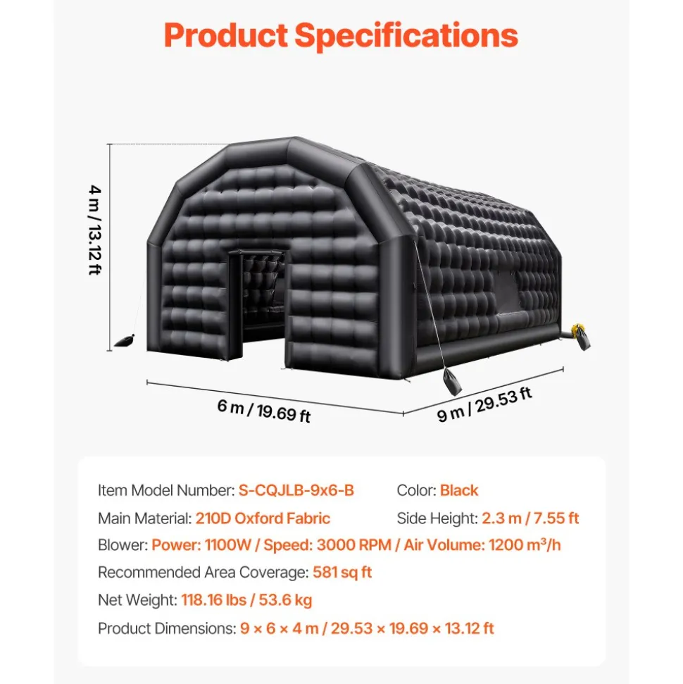 VEVOR Inflatable Nightclub, 29.5 x 19.7 x 13.1 ft Inflatable Party Tent with 1100W Blower & Sandbag, Ventilated Blow up Night Club with 2 Windows, Air Cube House for Event Birthday Wedding Party