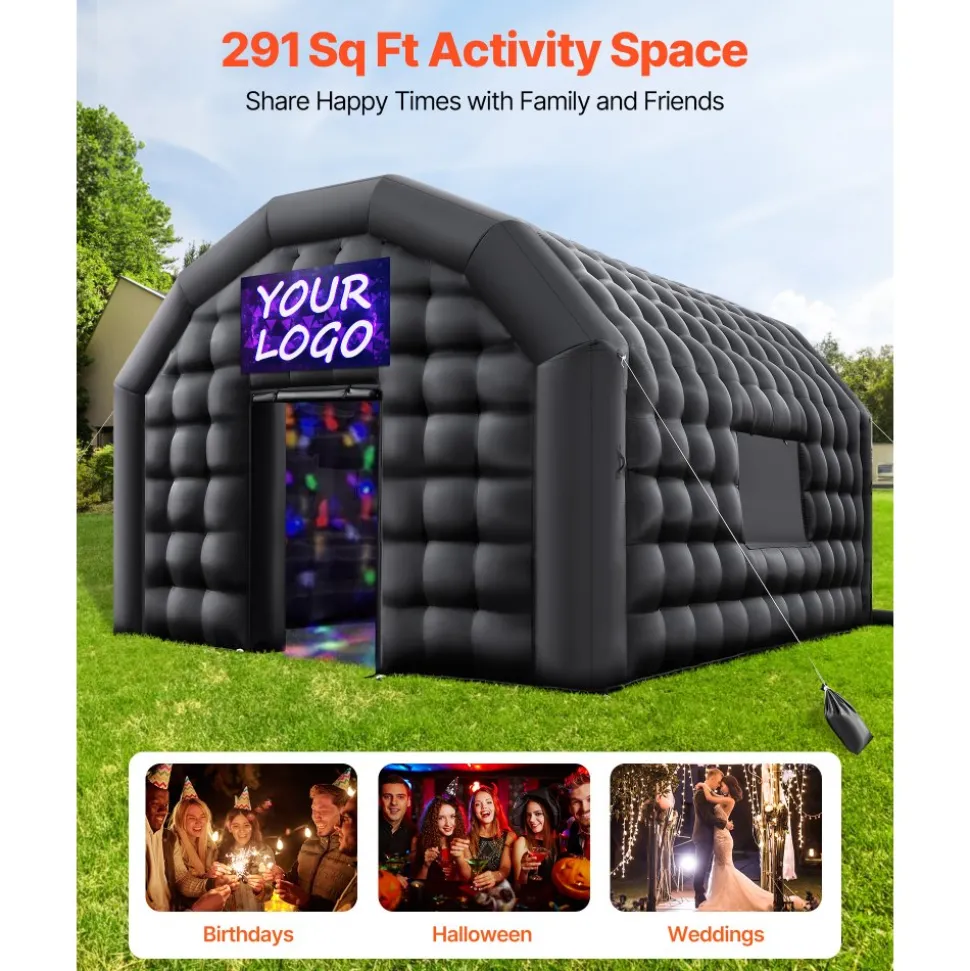 VEVOR Inflatable Nightclub, 17.72 x 16.4 x 13.9 ft Inflatable Party Tent with 680W Blower & Sandbag, Ventilated Blow up Night Club with 2 Windows, Air Cube House for Event Birthday Wedding Party
