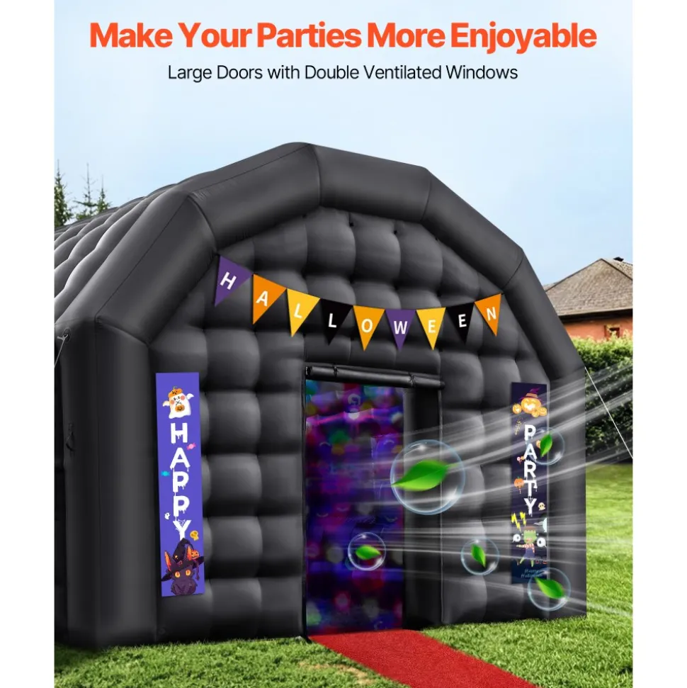 VEVOR Inflatable Nightclub, 17.72 x 16.4 x 13.9 ft Inflatable Party Tent with 680W Blower & Sandbag, Ventilated Blow up Night Club with 2 Windows, Air Cube House for Event Birthday Wedding Party