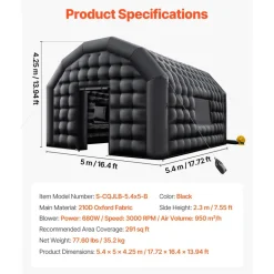 VEVOR Inflatable Nightclub, 17.72 x 16.4 x 13.9 ft Inflatable Party Tent with 680W Blower & Sandbag, Ventilated Blow up Night Club with 2 Windows, Air Cube House for Event Birthday Wedding Party