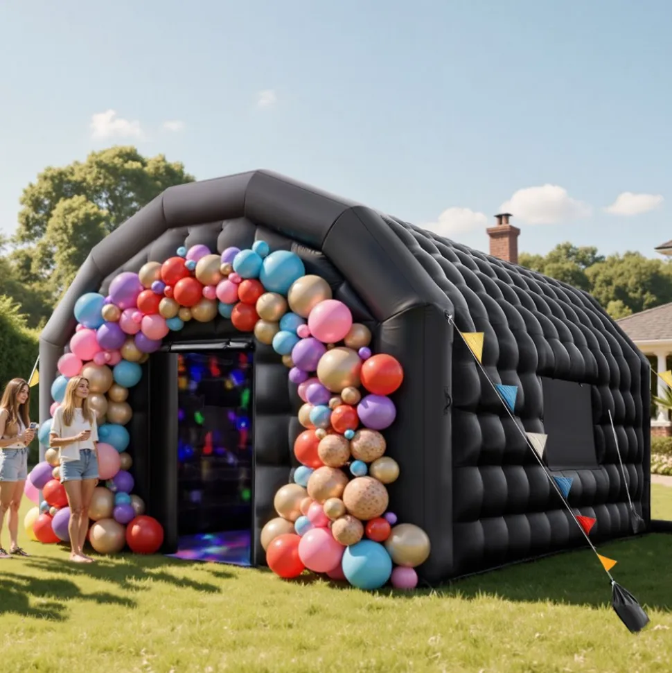 VEVOR Inflatable Nightclub, 17.72 x 16.4 x 13.9 ft Inflatable Party Tent with 680W Blower & Sandbag, Ventilated Blow up Night Club with 2 Windows, Air Cube House for Event Birthday Wedding Party
