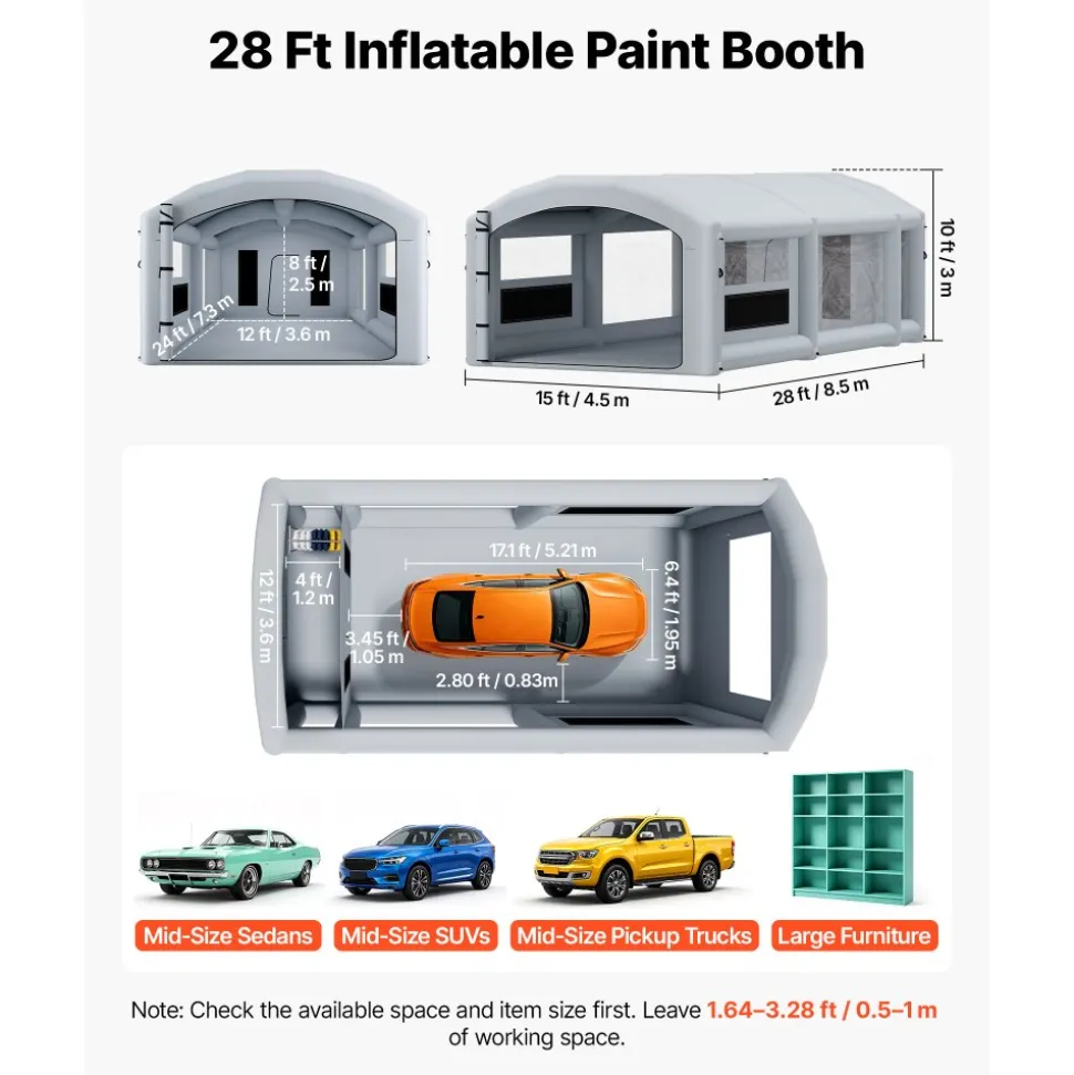 VEVOR Inflatable Paint Booth, 32.81 x 19.69 x 13.12 ft, Inflatable Spray Booth with 950W and 1100W Blowers and Air Filter System, Round Roof, for Painting Car, Truck, Furniture, Automotive Sheet Metal