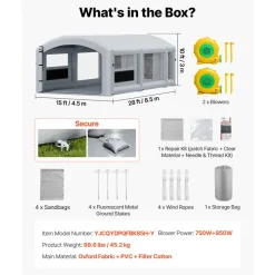 VEVOR Inflatable Paint Booth, 32.81 x 19.69 x 13.12 ft, Inflatable Spray Booth with 950W and 1100W Blowers and Air Filter System, Round Roof, for Painting Car, Truck, Furniture, Automotive Sheet Metal