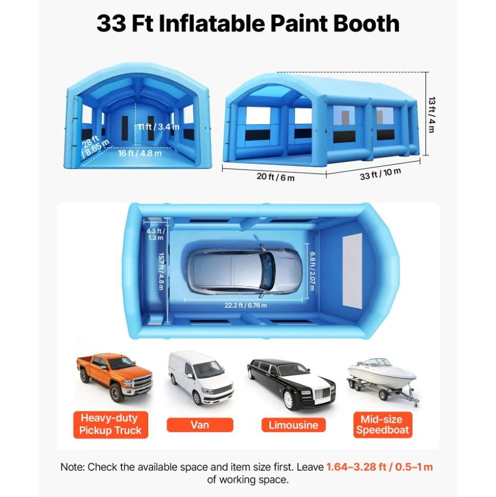 VEVOR Inflatable Paint Booth, 13.1 x 9.8 x 9 ft Inflatable Spray Booth, with 750W Powerful Blower and Air Filter System, Portable Car Paint Booth for Motorcycle, Bicycle, Auto Part Painting