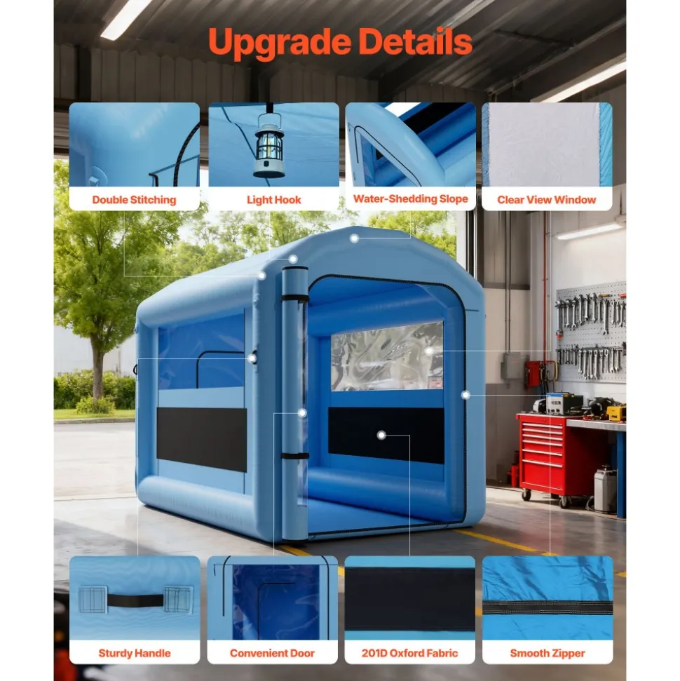 VEVOR Inflatable Paint Booth, 9.84 x 8.2 x 8.2 ft, Inflatable Spray Booth with 550W Powerful Blower and Air Filter System, Round Roof with Light Hook, for Painting Bicycle, Motorcycle, and Furniture