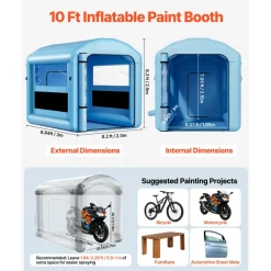 VEVOR Inflatable Paint Booth, 9.84 x 8.2 x 8.2 ft, Inflatable Spray Booth with 550W Powerful Blower and Air Filter System, Round Roof with Light Hook, for Painting Bicycle, Motorcycle, and Furniture