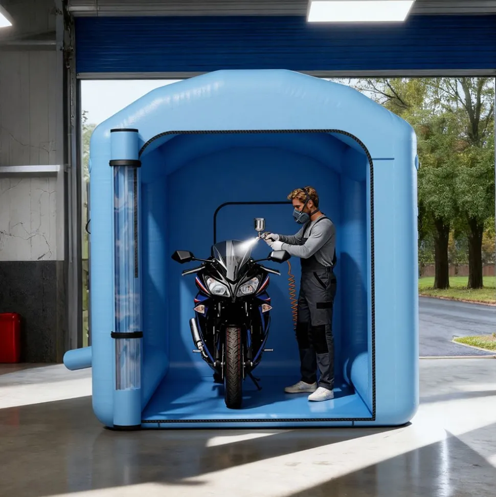 VEVOR Inflatable Paint Booth, 9.84 x 8.2 x 8.2 ft, Inflatable Spray Booth with 550W Powerful Blower and Air Filter System, Round Roof with Light Hook, for Painting Bicycle, Motorcycle, and Furniture