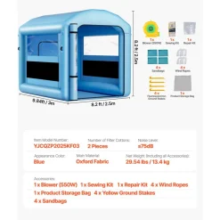 VEVOR Inflatable Paint Booth, 9.84 x 8.2 x 8.2 ft, Inflatable Spray Booth with 550W Powerful Blower and Air Filter System, Round Roof with Light Hook, for Painting Bicycle, Motorcycle, and Furniture