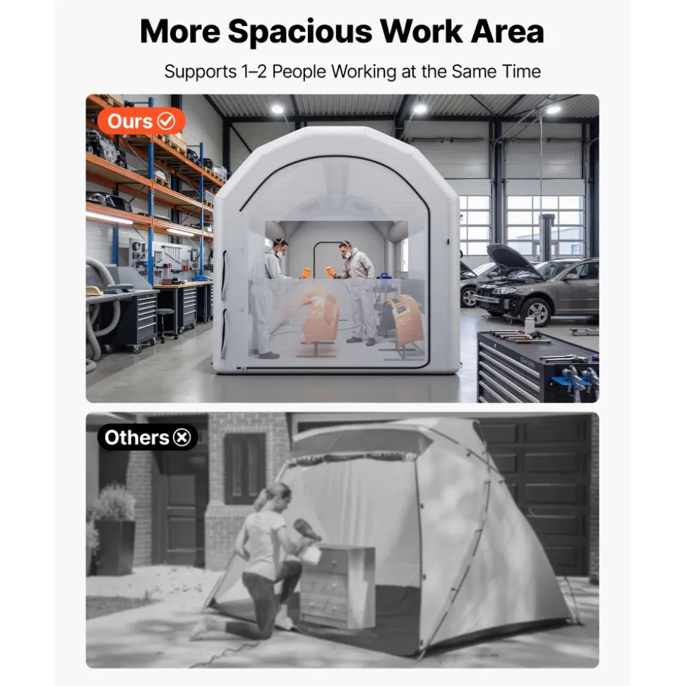 VEVOR Inflatable Paint Booth, 13 x 10 x 9 ft, Portable Spray Booth with 750W Powerful Blower and Large Filter Cotton, Arched Roof Blow Up Painting Tent for Bike, Motorcycle, and Furniture, Gray