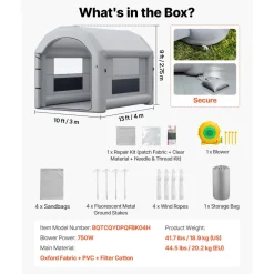 VEVOR Inflatable Paint Booth, 13 x 10 x 9 ft, Portable Spray Booth with 750W Powerful Blower and Large Filter Cotton, Arched Roof Blow Up Painting Tent for Bike, Motorcycle, and Furniture, Gray