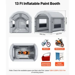 VEVOR Inflatable Paint Booth, 13 x 10 x 9 ft, Portable Spray Booth with 750W Powerful Blower and Large Filter Cotton, Arched Roof Blow Up Painting Tent for Bike, Motorcycle, and Furniture, Gray