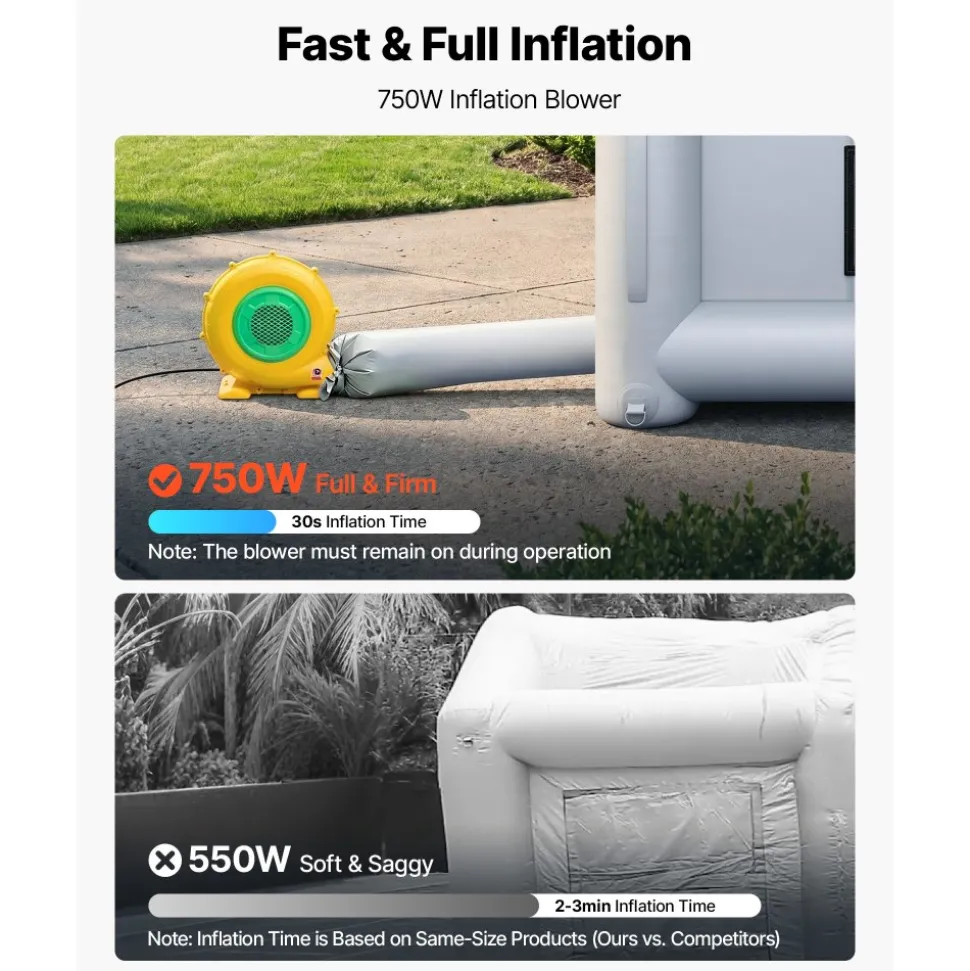 VEVOR Inflatable Paint Booth, 13 x 10 x 9 ft, Portable Spray Booth with 750W Powerful Blower and Large Filter Cotton, Arched Roof Blow Up Painting Tent for Bike, Motorcycle, and Furniture, Gray