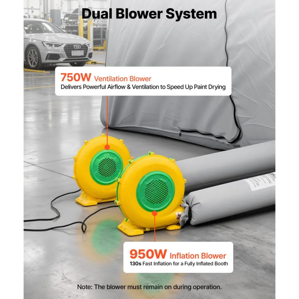 VEVOR Inflatable Paint Booth 39x16.4x13ft, Inflatable booth with 2 Blowers, Inflatable Spray Booth with Filter System, Portable Car Paint Booth for Car Parking Tent Workstation