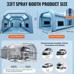 VEVOR Inflatable Paint Booth, 33x20x13ft Inflatable Spray Booth, High Powerful 950W+1100W Blowers Spray Booth Tent, Car Paint Tent Air Filter System for Car Parking Tent Workstation Motorcycle Garage