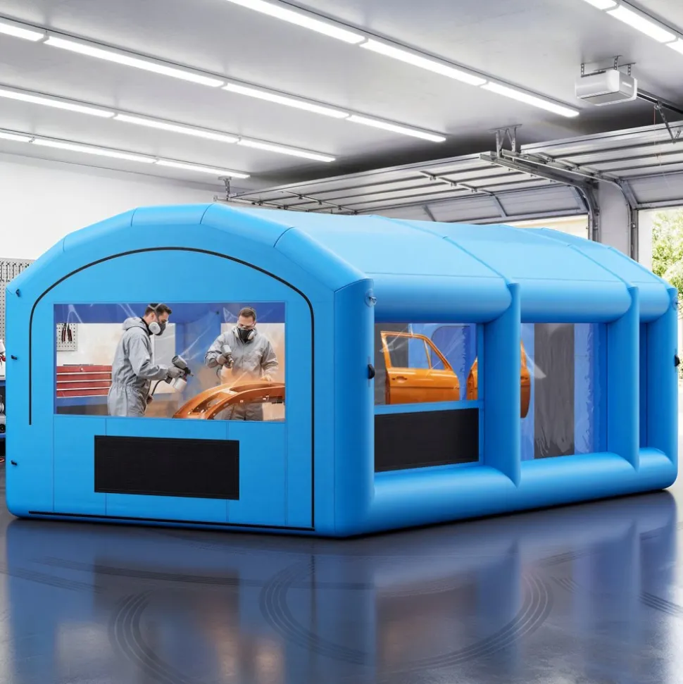 VEVOR Inflatable Paint Booth, 23 x 13 x 9 ft, Portable Spray Booth with 480W+750W Blowers, Large Filter Cotton, Changing Area, Arched Roof Painting Tent for ATV, Motorcycle, Medium Furniture, Blue