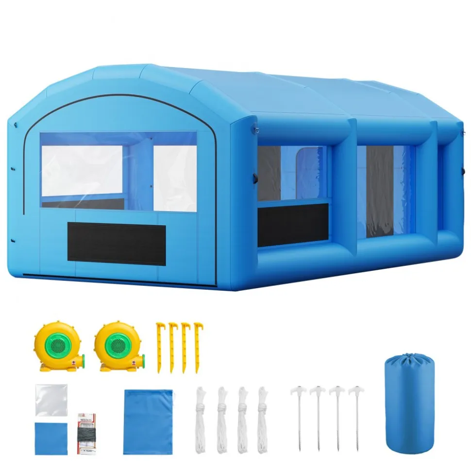 VEVOR Inflatable Paint Booth, 23 x 13 x 9 ft, Portable Spray Booth with 480W+750W Blowers, Large Filter Cotton, Changing Area, Arched Roof Painting Tent for ATV, Motorcycle, Medium Furniture, Blue